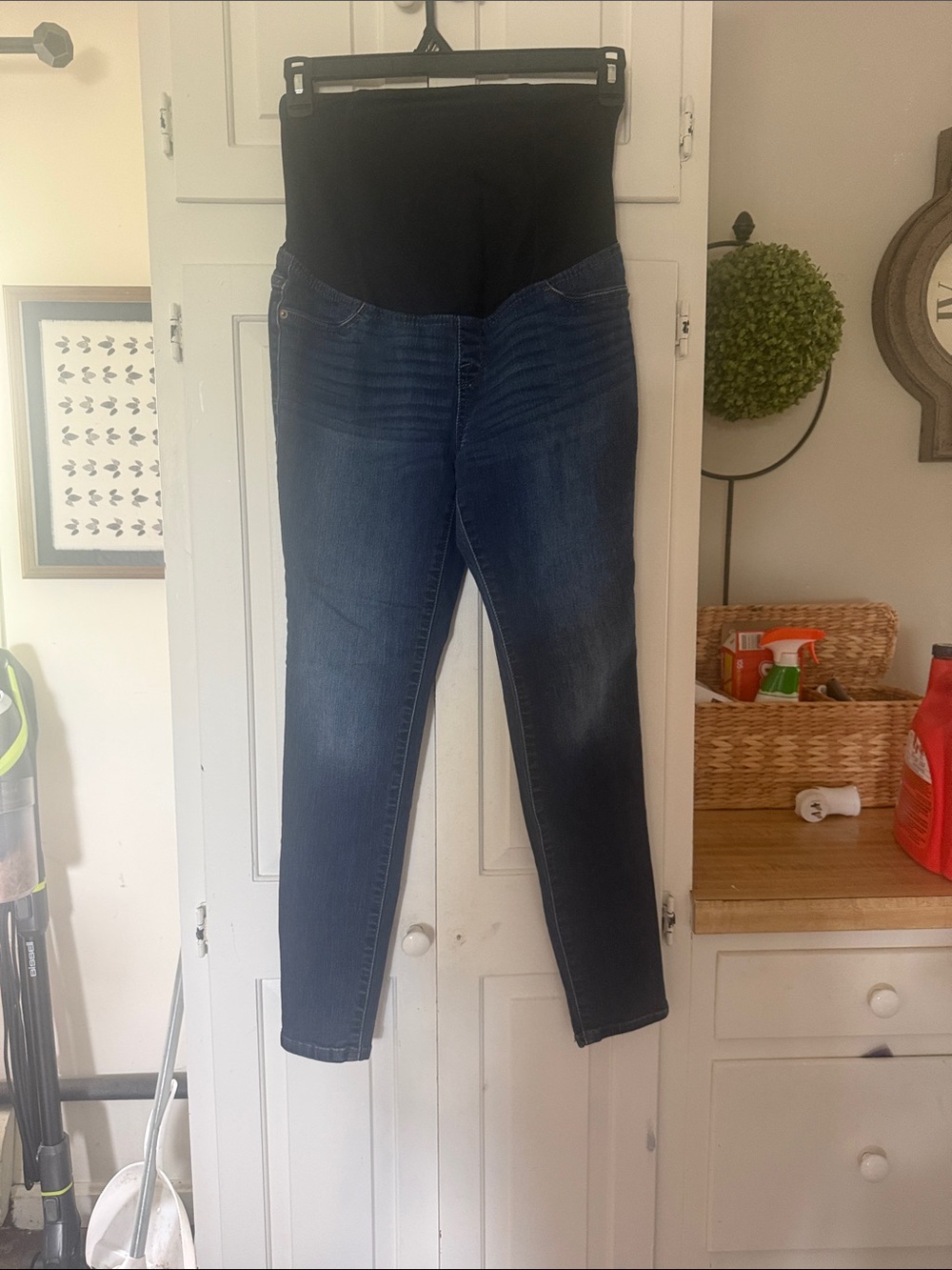 Maternity Dark Blue Stretch Jeans with Black Belly Panel
